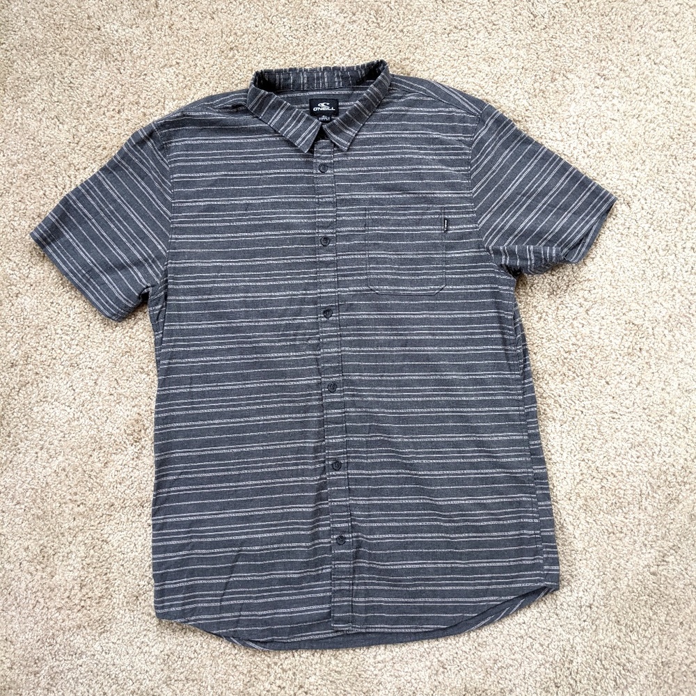 ONeill Button Up Stripe Shirt Men's XL Charcoal